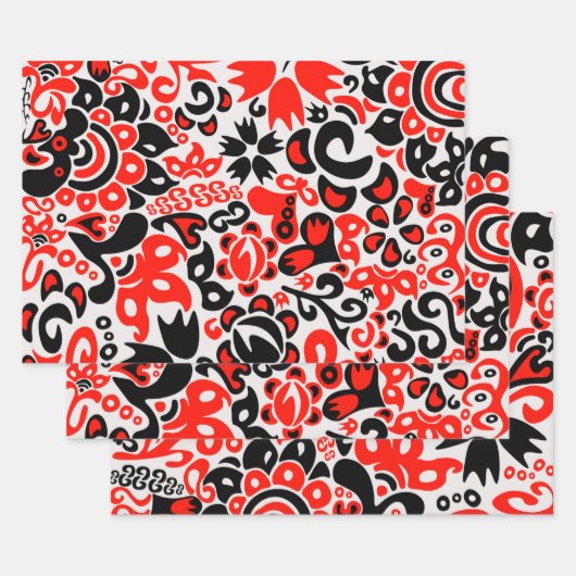 ウクライナ民族フォークアート花のパターンの添付 ラッピングペーパーシート (セット)