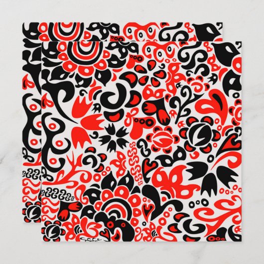 ウクライナ民族フォークアート花のパターンの添付 招待状 (正面/裏面)