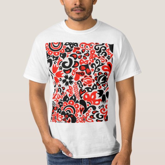 ウクライナ民族フォークアート花のパターンの添付 Tシャツ (正面)