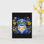ウクライナ猫フローラヴィンテージウクライナ国旗Vyshyvan カード (黄色い花)