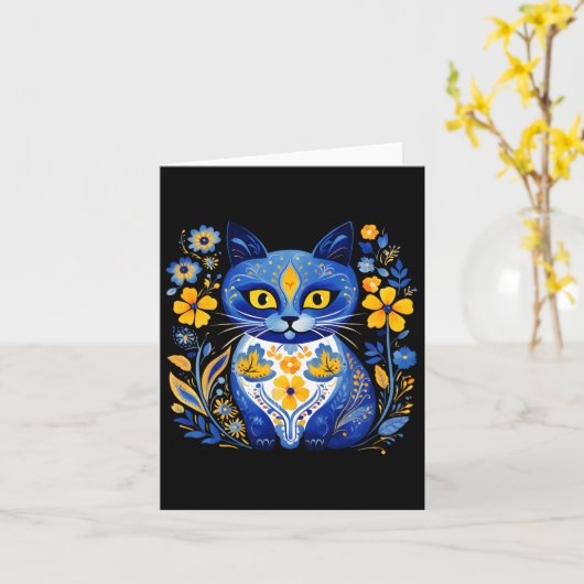 ウクライナ猫フローラヴィンテージウクライナ国旗Vyshyvan カード (黄色い花)