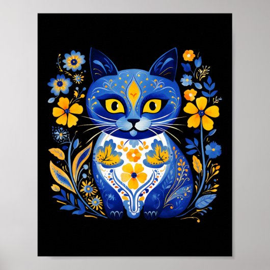ウクライナ猫フローラヴィンテージウクライナ国旗Vyshyvan ポスター (正面)