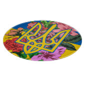 ウクライナ産のトライデントとフラワーのあるウクライナ国旗 カッティングボード (角)