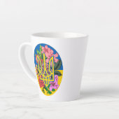 ウクライナ産のトライデントとフラワーのあるウクライナ国旗 カフェラテマグ (左アングル)