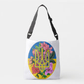 ウクライナ産のトライデントとフラワーのあるウクライナ国旗 クロスボディバッグ (正面)