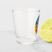 ウクライナ産のトライデントとフラワーのあるウクライナ国旗 ショットグラス (左)