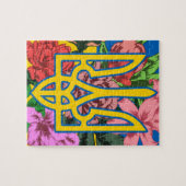 ウクライナ産のトライデントとフラワーのあるウクライナ国旗 ジグソーパズル (横)