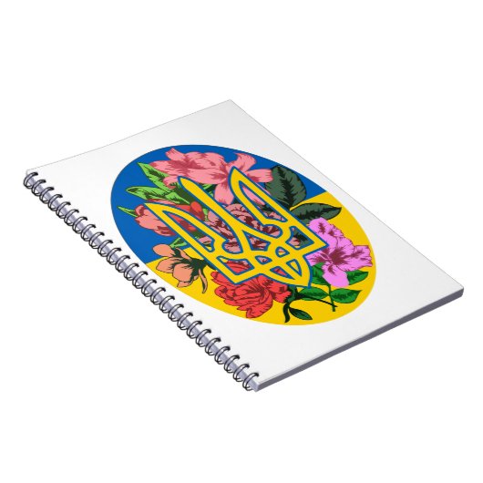ウクライナ産のトライデントとフラワーのあるウクライナ国旗 ノートブック (右側)