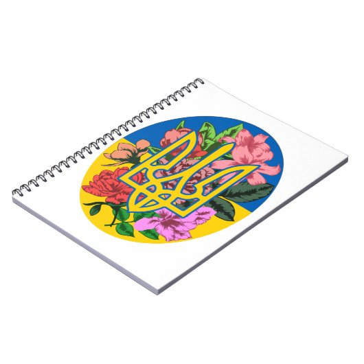 ウクライナ産のトライデントとフラワーのあるウクライナ国旗 ノートブック (左側)