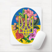 ウクライナ産のトライデントとフラワーのあるウクライナ国旗 マウスパッド (マウス)