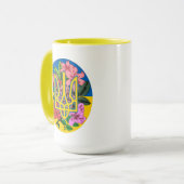 ウクライナ産のトライデントとフラワーのあるウクライナ国旗 マグカップ (正面左)