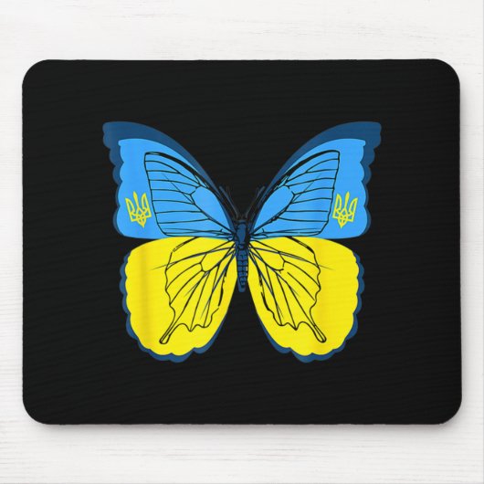 ウクライナ産の蝶の旗(トライデントF付き) マウスパッド (正面)
