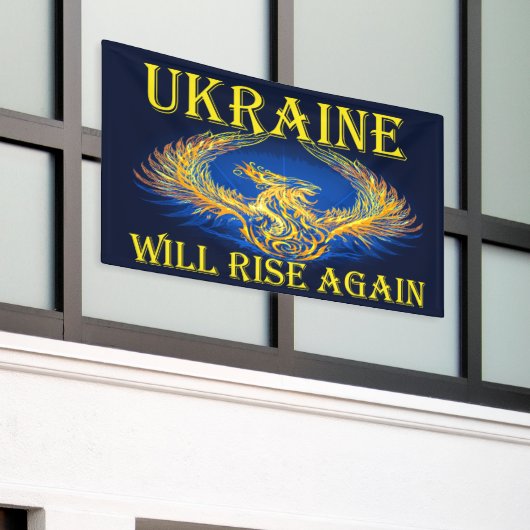 ウクライナ祈の旗の平和のために 横断幕 (ビルの外側)
