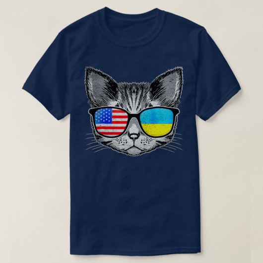 ウクライナ米国国旗のルーツキャットウクライナアメリカン Tシャツ (デザイン正面)