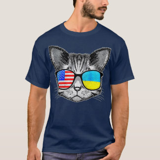 ウクライナ米国国旗のルーツキャットウクライナアメリカン Tシャツ