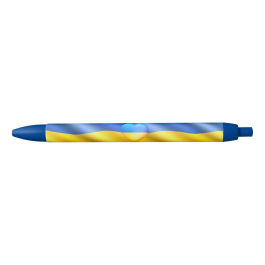 ウクライナ自由平和ハートのサポート – ウクライナ国旗 青ボールペン (正面)