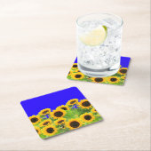 ウクライナ自由平和 – ウクライナ国旗のひまわり スクエアペーパーコースター (インサイチュ)