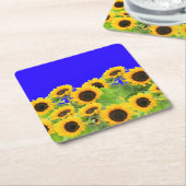 ウクライナ自由平和 – ウクライナ国旗のひまわり スクエアペーパーコースター (アングル)