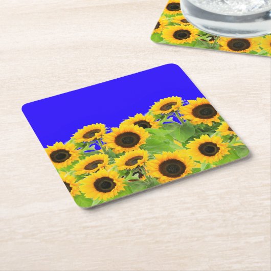 ウクライナ自由平和 – ウクライナ国旗のひまわり スクエアペーパーコースター (アングル)