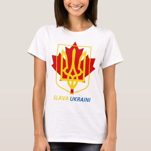 ウクライナ誇りを持った系カナダ人へ – SLAVA UKRAINI! Tシャツ (正面)