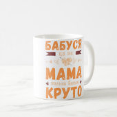 ウクライナ語で何か言うおばあちゃんと毛糸の玉 コーヒーマグカップ (正面右)