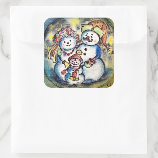 ウクライナ雪だるまファミリー スクエアシール (バッグ)