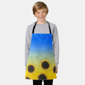 ウクライナ黄色の青いジオメトリメッシュパターンフラワー エプロン (着用した状態)