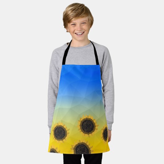 ウクライナ黄色の青いジオメトリメッシュパターンフラワー エプロン (着用した状態)