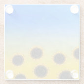 ウクライナ黄色の青いジオメトリメッシュパターンフラワー ガラスコースター (裏面)