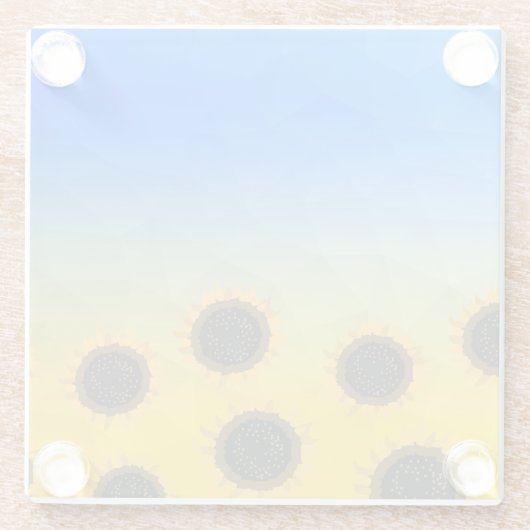 ウクライナ黄色の青いジオメトリメッシュパターンフラワー ガラスコースター (裏面)