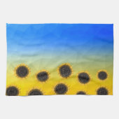 ウクライナ黄色の青いジオメトリメッシュパターンフラワー キッチンタオル (横)