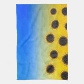 ウクライナ黄色の青いジオメトリメッシュパターンフラワー キッチンタオル (縦)