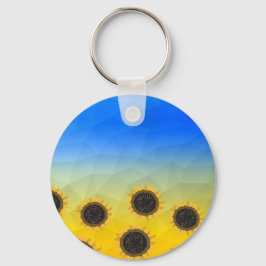 ウクライナ黄色の青いジオメトリメッシュパターンフラワー キーホルダー
