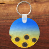 ウクライナ黄色の青いジオメトリメッシュパターンフラワー キーホルダー (正面)