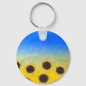 ウクライナ黄色の青いジオメトリメッシュパターンフラワー キーホルダー (裏面)