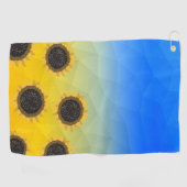 ウクライナ黄色の青いジオメトリメッシュパターンフラワー ゴルフタオル (横)