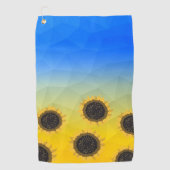 ウクライナ黄色の青いジオメトリメッシュパターンフラワー ゴルフタオル (正面)