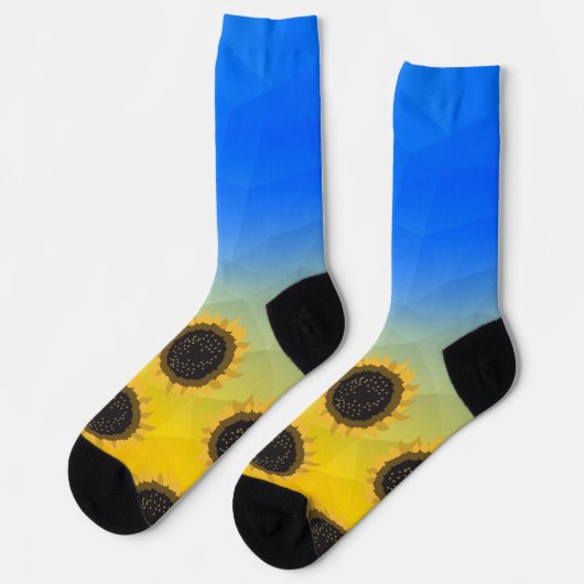 ウクライナ黄色の青いジオメトリメッシュパターンフラワー ソックス (左)