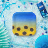 ウクライナ黄色の青いジオメトリメッシュパターンフラワー ペーパープレート (パーティー)