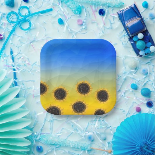 ウクライナ黄色の青いジオメトリメッシュパターンフラワー ペーパープレート (パーティー)