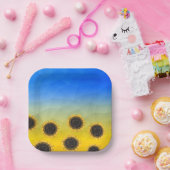 ウクライナ黄色の青いジオメトリメッシュパターンフラワー ペーパープレート (パーティー)