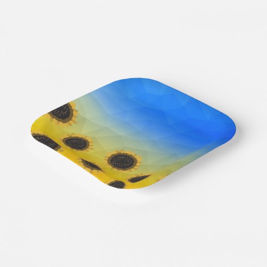 ウクライナ黄色の青いジオメトリメッシュパターンフラワー ペーパープレート (傾斜あり)