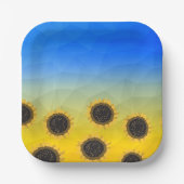 ウクライナ黄色の青いジオメトリメッシュパターンフラワー ペーパープレート (正面)