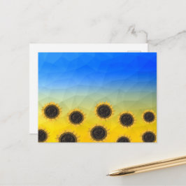 ウクライナ黄色の青いジオメトリメッシュパターンフラワー ポストカード