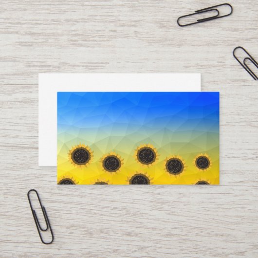 ウクライナ黄色の青いジオメトリメッシュパターンフラワー 名刺 (正面/裏面インサイチュ)