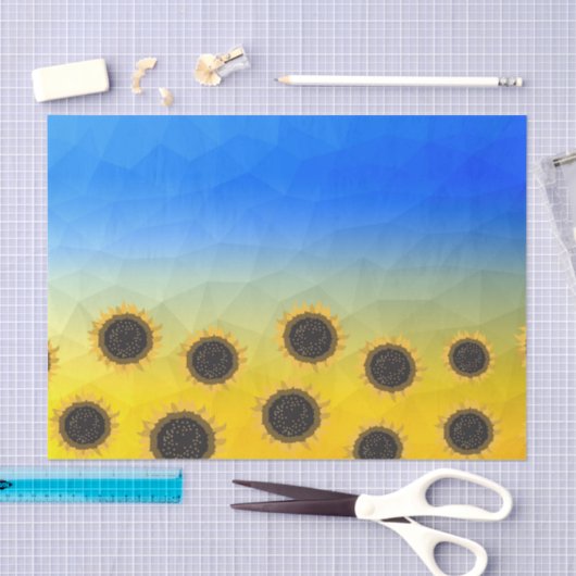 ウクライナ黄色の青いジオメトリメッシュパターンフラワー 薄葉紙 (クラフト)