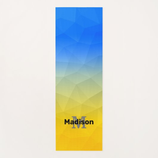 ウクライナ黄色の青い幾何学メッシュパターンモノグラム ヨガマット (正面)