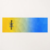 ウクライナ黄色の青い幾何学メッシュパターンモノグラム ヨガマット (正面(横))