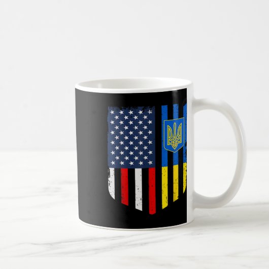 ウクライナ アメリカ 国旗 ウクライナ アメリカ シールド コーヒーマグカップ (右)