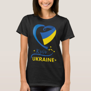 ウクライナ・キーウの国旗ハートエンブレムクラウン Tシャツ